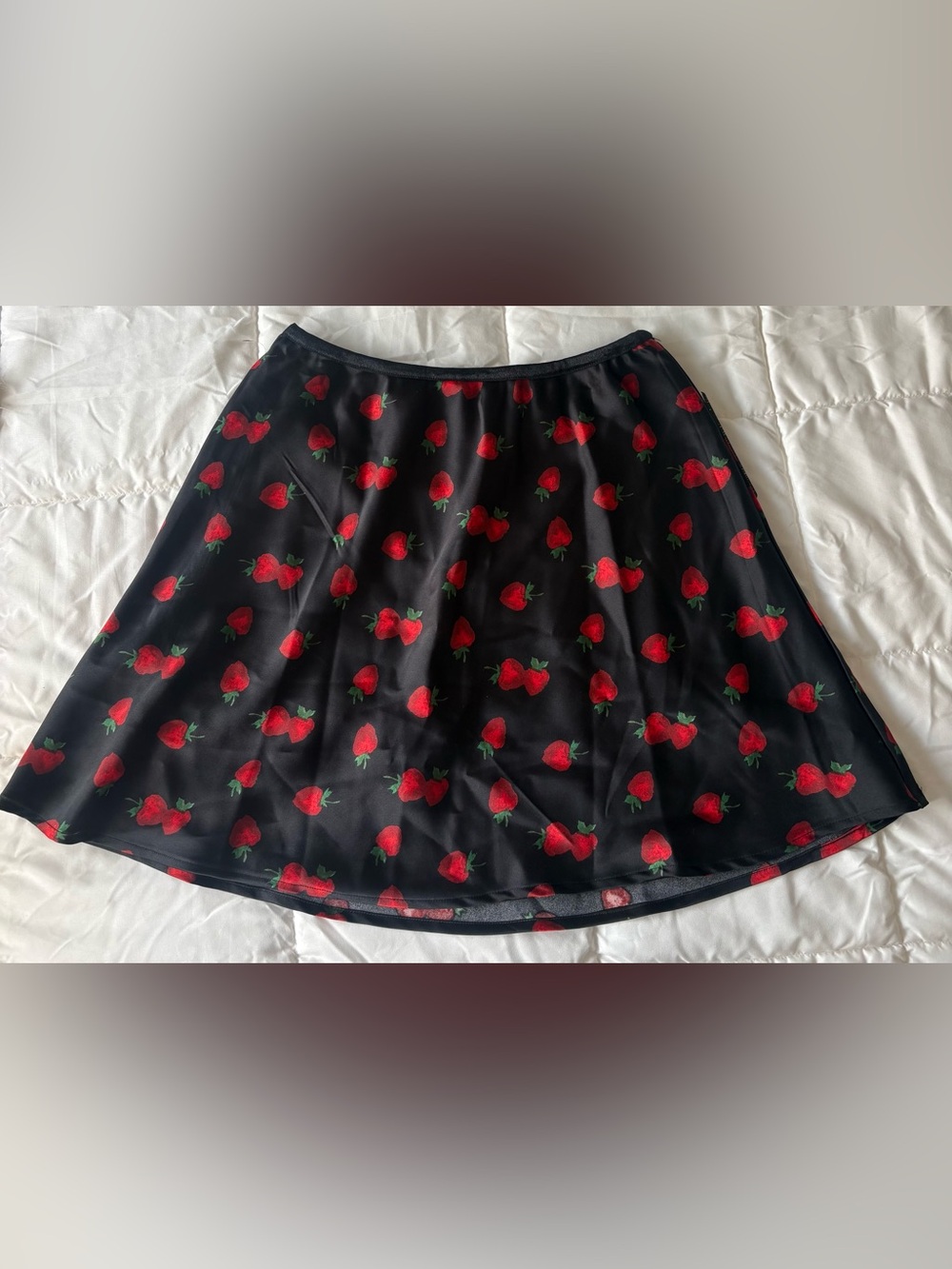 Black Strawberry-Print Skater Skirt